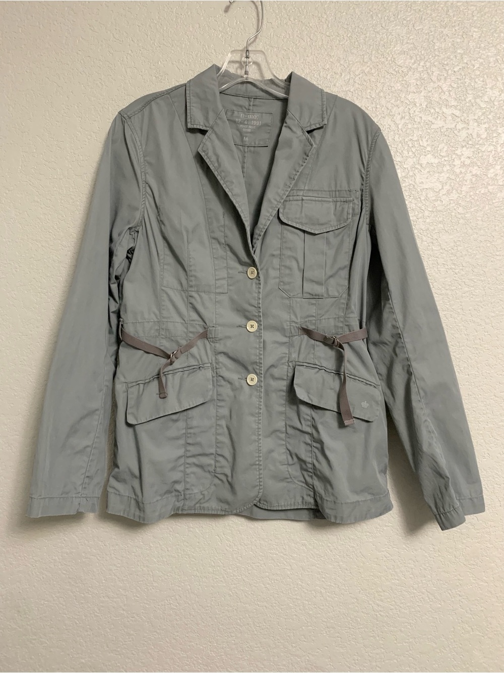 G1 Goods Utility Jacket Blazer Womens M Cotton Twill Cargo Pockets Grey Preppy C